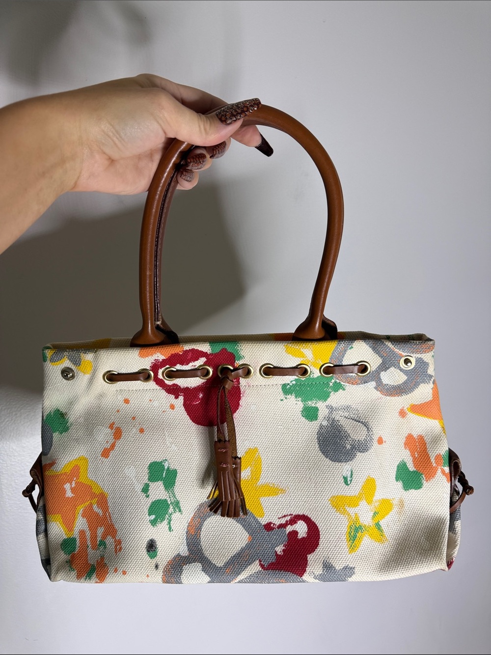 Dooney & Bourke Canvas - Multicolor Paint-Splash Design Handbag